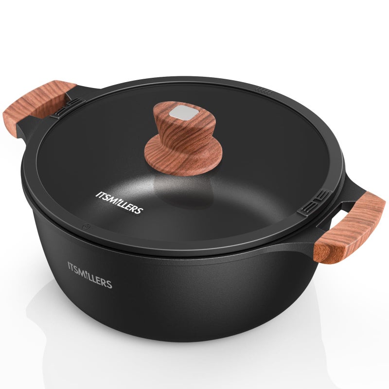 ITSMILLERS Nonstick Stock Pot,6.5 Qt Elegant Aluminum Ceramic Casserole with Pour Spout Lid, Induction Bottom - Image 1